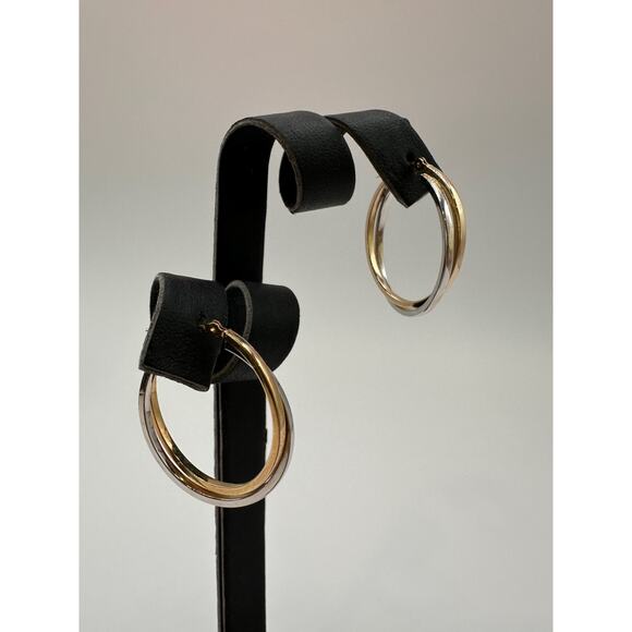 Ralph Lauren 14k RL Signed White And Yellow Gold Hoop Pierced Earrings 1.43grams